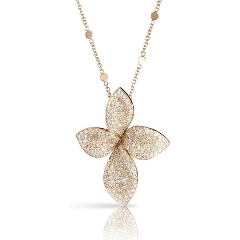 Pasquale Bruni - Giardini Segreti Medium Flower Necklace in 18k Rose Gold with White and Champagne Diamonds Necklace Drawing, Fluttering Butterflies, Pasquale Bruni, A Secret Garden, Magic Hands, Diamond Birthstone, Floral Pendant, Rose Gold Chain, Nature Inspired Jewelry