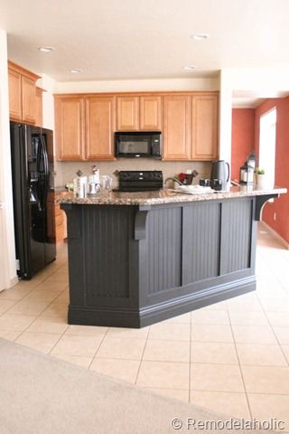 black board and batten kitchen island makeover-25 Countertop Concrete, Island Makeover, Kitchen Island Makeover, Kitchen Island Storage, Base Molding, Beadboard Backsplash, Modern Kitchen Island, Decorating Diy, Bead Board