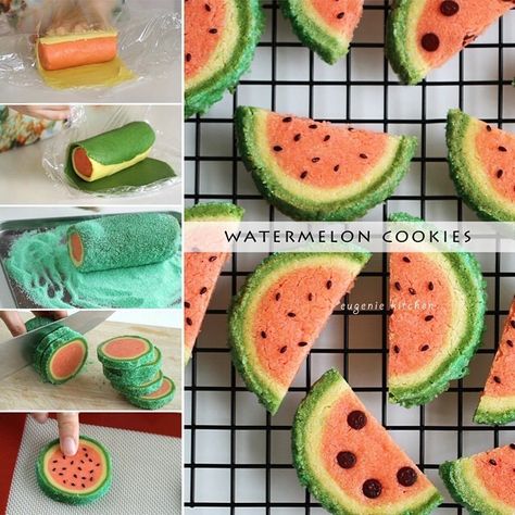 Watermelon cookies Watermelon Bread Recipe, Cookies For Summer, Sable Recipe, Watermelon Cookies, Nice Recipes, Childrens Meals, Bread Art, Delicious Deserts, French Coffee