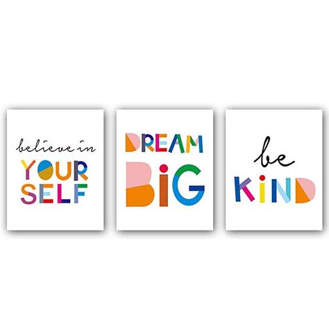 Amazon.com: Watercolor Words Inspirational Quote Modern Minimalist Typography Art Print Set of 3 (8”X10”) Canvas Painting，Motivational Quote Phrases Wall Art Poster for Nursery or Kids Room Home Decor，No Frame: Home & Kitchen Watercolor Words, Typography Art Quotes, Wall Phrases, Watercolor Lettering, Typography Art Print, Kids Wall Decor, Unframed Art Prints, Canvas Quotes, Motivational Art