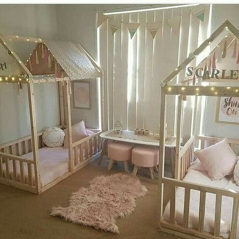 Twin Girl Bedrooms, Shared Girls Room, Creative Kids Rooms, Shared Girls Bedroom, Toddler Bedroom Girl, Toddler Girl Room, Pink Bedrooms, Toddler Rooms, Toddler Bedrooms