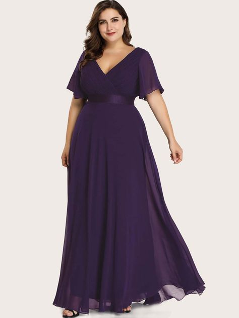 Purple Glamorous Collar Short Sleeve Chiffon Plain A Line Embellished Slight Stretch Spring/Summer Weddings & Events Empire Waist Evening Dress, Empire Waist Bridesmaid Dresses, Plus Size Bridesmaid, Maxi Bridesmaid Dresses, Dress Women Elegant, Chiffon Evening Dresses, Ever Pretty, Bridesmaid Dresses Online, Bridesmaid Dresses Plus Size