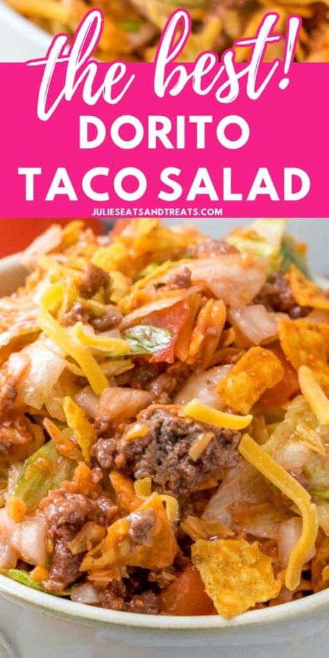 Dorito Salad, Frito Taco Salad, Doritos Taco Salad, Nacho Cheese Doritos, Dorito Taco Salad Recipe, Dorito Taco, Easy Taco Salad Recipe, Taco Salad Doritos, Doritos Taco