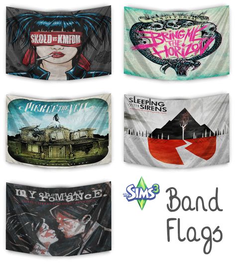 Some band flags for your sim game. Mesh Credit Severinka DOWNLOAD Emo Decor, Sims Aesthetic, Los Sims 4 Mods, Sims 4 Tsr, Cc Folder, Sims 4 Body Mods, Sims 4 Expansions, Tumblr Sims 4, Sims 4 Cc Skin