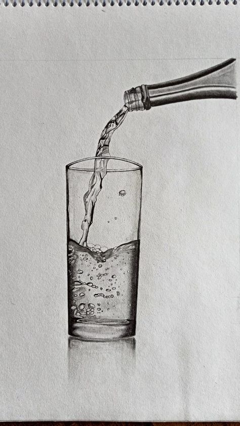 Water Bottle Drawing, Water Sketch, Draw Water, Bottle Drawing, Easy To Draw, Water Drawing, Botanical Drawings, Pencil Drawing, Glass Cup