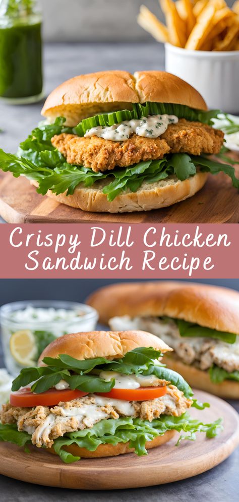 Dill Chicken Sandwich, Korean Chicken Sandwich, Chicken Sandwich Ideas, Unique Sandwiches, Sandwich Recipes Dinner, Dill Chicken, Chicken Sandwich Recipe, Crispy Chicken Sandwiches, Breaded Chicken Breast