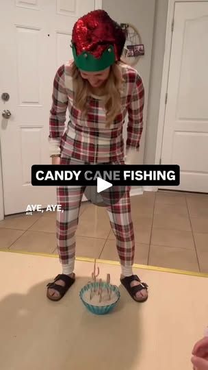 3.8K views · 737 reactions | We had so many laughs playing Candy Cane Fishing. 🍬  If you need a Christmas party game, this is a good one! 

Tape a candy cane to a string.
Tie the string around your waist.
Stick candy canes in a bowl of rice.
Go 🎣. 

#candycane 
#Christmas 
#christmaspajamas 
#iheartradio | Dana McKay Candy Cane Fishing, Stick Candy, Reindeer Games, Minute To Win It Games, Games For Family, Minute To Win, Candy Sticks, Minute To Win It, Christmas Party Games