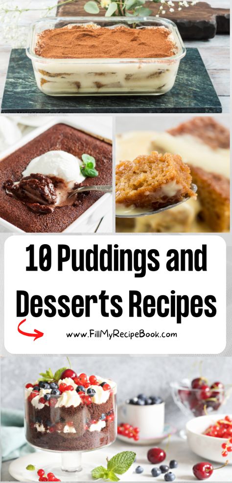 10 Puddings and Desserts Recipes ideas. To please any pallet as there are some incredible baked puddings and tarts for dessert with sauce. Pudding Mix Recipes, Thai Recipes Dessert, Pecan Cobbler, Mothers Day Desserts, Pecan Bars, Baked Banana, Pudding Desserts, Incredible Recipes, Creamy Desserts