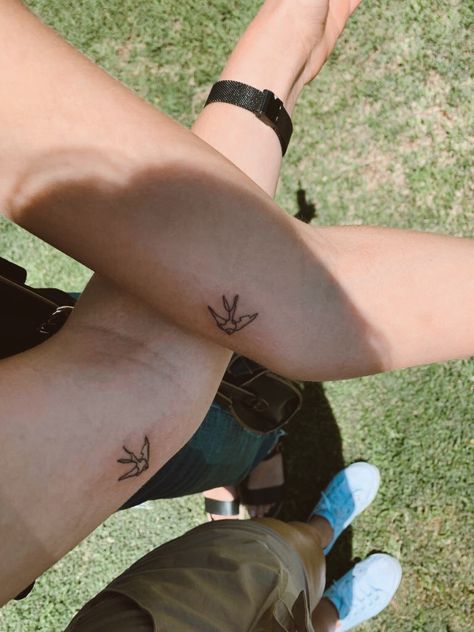 Bird Friendship Tattoos, Matching Bird Tattoos Friends, Small Canary Bird Tattoo, Bird Matching Tattoos, Mini Bird Tattoo, Matching Bird Tattoos, Parrot Tattoo, Little Bird Tattoos, Partner Tattoos