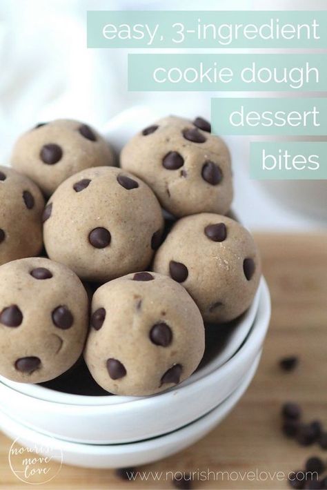 easy, 3-ingredient cookie dough dessert bites | gluten free desserts I healthy desserts I easy desserts I healthy snacks I guilt free dessert II Nourish Move Love #glutenfreerecipes #dessertrecipes #healthysnacks Cookie Dough Dessert, Cookie Dough Desserts, Bake Healthy, 3 Ingredient Cookies, Nourish Move Love, Dessert Bites, Quick Easy Desserts, Edible Cookies, Guilt Free Dessert