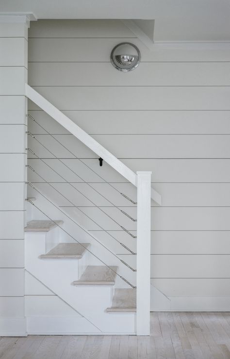 Walls With Shiplap, Beach House Staircase, Modern Farmhouse Staircase, Contemporary Mailboxes, Coastal Interior Design, Coastal Entryway, Modern Coastal Home, House Staircase, Farmhouse Coastal