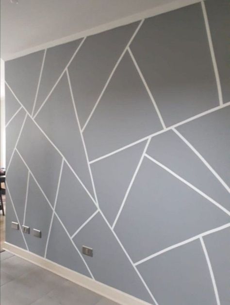 Geometry Painting Wall, Grey Geometric Wall Paint Bedroom, Zigzag Wall Design, Geometry Wall Paint, Fun Painting Ideas For Walls, Simple Geometric Wall Paint, Grey Wall Design, Geometric Wall Painting, Bedroom Wall Paint Colors