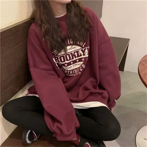 Women Hoodies Office Lady Loose Coat Korean Fashion Sweatshirts Letter Printed Pullovers 2024 Spring Harajuku Hoodie, Tops Korean, Harajuku Sweatshirt, Hello December, Korean Streetwear, Dream Outfits, Brand Clothes, Korean Fashion Casual, Estilo Preppy