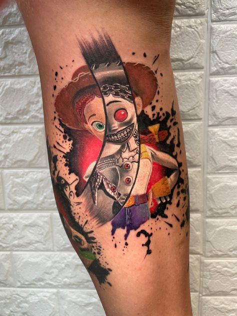 Paint Tattoos, Cartoons Tattoo Design Colored, Cartoon Tattoo Designs Color, Colorful Cartoon Tattoos, New School Cartoon Tattoo Design, Tattoo Color, Realism Colored Tattoo Design, Colour Tattoo, Toy Story Tattoo