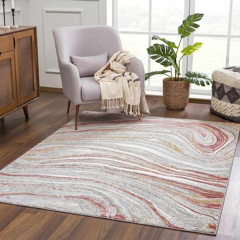 #Ad #RockingRugs #Pink #HomeDecor # Soft Modern Abstract Bedroom, Material Styles, Abstract Bedroom, Contemporary Bohemian, Green Construction, Living Room Area Rug, Bohemian Farmhouse, Living Room Area, Inspire Me Home Decor