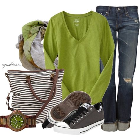 "Apple Green Cutie" by cynthia335 on Polyvore Mode Tips, Moda Jeans, Moda Chic, Outfit Jeans, Fashion Mode, Fall Winter Outfits, Casual Outfit, Look Fashion, Autumn Winter Fashion