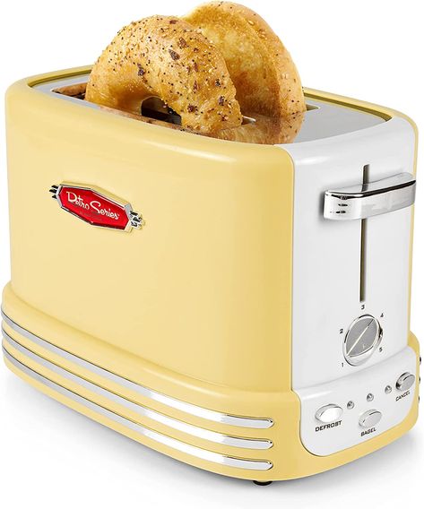 Nostalgia Retro Wide 2-Slice Toaster, Vintage Design With Crumb Tray, Cord Storage & 5 Toasting Levels, Yellow Breakfast Station, Retro Toaster, Stainless Steel Toaster, Cord Storage, Sketch A Day, Coffee Machines, Slice Of Bread, Small Kitchen Appliances, Kitchen Counter