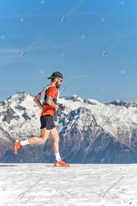 A man mountain runner trains in the snow at high altitude Running Athlete, Microsoft Corporation, High Altitude, Trail Running, Creative Projects, The Snow, A Man, Train, Running