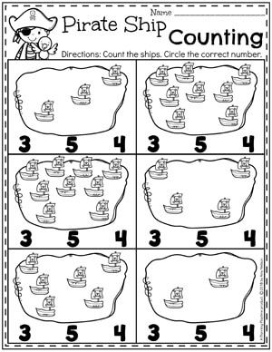 Counting Worksheets Preschool, Pirate Crafts Preschool, Pirate Activities Preschool, Pirate Maths, Counting Preschool, Pirate Theme Classroom, Pirate Preschool, Preschool Counting Worksheets, Pirate Classroom