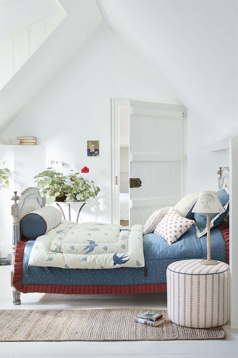 Vanessa Arbuthnott, Side Table Styling, False Wall, Fabric Curtain, Relaxing Bedroom, Cottage Bedroom, Pink Cushions, Country Bedroom, Amber Interiors