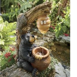 Front Yard Fountain, Chainsaw Wood Carving, Country Door, Outdoor Fountain, Decorating Styles, Honey Bear, Bear Decor, Fountains Outdoor, Whimsical Garden