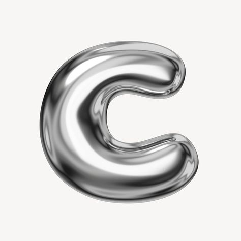 C alphabet, 3D chrome metallic balloon design | premium image by rawpixel.com / Sakarin Sukmanatham C Fonts Letters, Silver Bubble Letters, Bubble Words, Car Collage, Silver Letter Balloons, C Alphabet, Alphabet 3d, 3d Chrome, C Letter