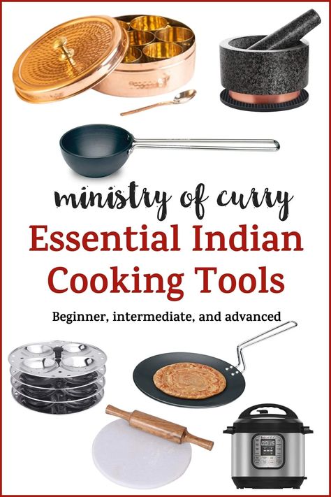 Love Indian Food? Here is a list of essential tools & utensils divided into categories so you can cook the best Indian food at home. #ministryofcurry #indiafood Kitchen List For New Home, Indian Food At Home, Indian Kitchen Utensils, Kitchen Utensils List, One Pot Cooking, Indian Grocery Store, Roti Recipe, Homemade Spice Blends, Food At Home