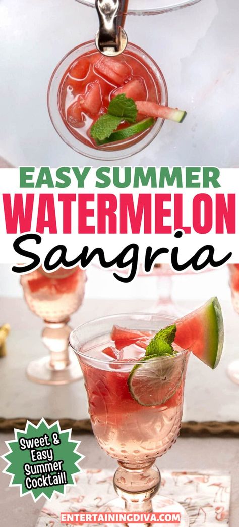 Watermelon Sangria (With Fresh Watermelon) | Cocktails and Jello Shots Best Sangria, Easy Sangria, Best Sangria Recipe, Watermelon Sangria, Easy Sangria Recipes, Sweet Cocktail, Yummy Summer Cocktails, Watermelon Cocktail, Easy Summer Cocktails