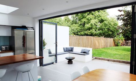 Bifold Exterior Doors, Bifold Doors Onto Patio, External Sliding Doors, Door Aluminium, Homes In Ireland, Bifold Patio Doors, Sliding Doors Exterior, Glass Doors Patio, White Patio