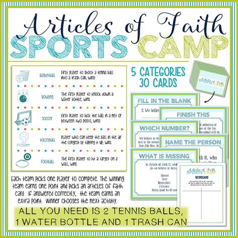 Primary Activity Ideas: Articles of Faith Sports Camp - Spiritual Development - Primary Activity Days Service Scavenger Hunt, Goals Activity, Achievement Board, Primary Activity Ideas, Goal Activities, Primary Games, Primary Activity, Activity Day Girls, Yw Activities