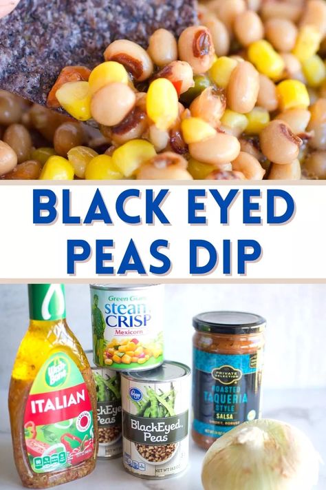 Ring in the new year with this black eyed pea dip. This quick and easy black eyed peas recipe includes only 5 ingredients tossed in a bowl! Black Eye Pea Dip Recipe, Easy Black Eyed Peas Recipe, Easy Black Eyed Peas, Black Eyed Pea Dip, Pea Dip, Black Eye Peas, Cocktail Weenies, New Years Day Meal, Black Eyed Peas Recipe