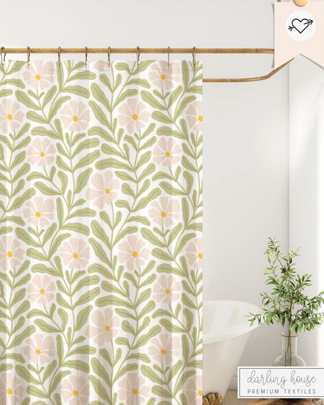 Green And Pink Bathroom, Green Bathroom Decor, Botanical Bath, Accessories Colorful, Bohemian Bathroom, Green Shower Curtains, Floral Bathroom, Bad Set, Eclectic Home Decor