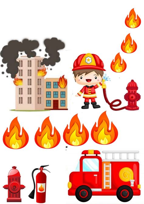 Fireman Cake Topper, Fire Truck Drawing, Firefighter Clipart, Mr Bean Cartoon, Community Helpers Preschool Activities, Fireman Cake, Firetruck Cake, Fireman Birthday, Firefighter Birthday