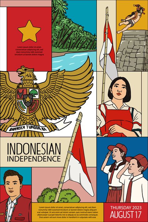 Background Magazine, Indonesian Independence Day, History Of Malaysia, Culture Illustration, Indonesian Independence, Indonesian Culture, Magazine Cover Template, Indonesian Language, Poster Creative