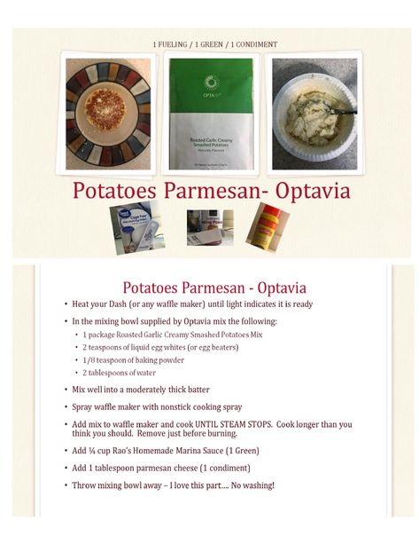 Optavia Smashed Potatoes Hacks, Octavia Meals, Optavia 30, Optavia Plan, Potatoes Parmesan, Optivia Recipes, Optavia Hacks, Dash Recipes, Fueling Hacks