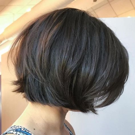 Straight Cut Bob With Layers Face Framing Layers Short Thick Hair, Short Hairstyle Women Middle Part Thick Hair, Bob With Scarf, Short Hair With Layers Bob Cut, Stacked Bob Haircuts For Women Over 50, Short Hairstyle Women Brunette, Straight Hair Cuts Short, Layered Bob Hairstyles For Thick Hair, Haircut For Thick Straight Hair