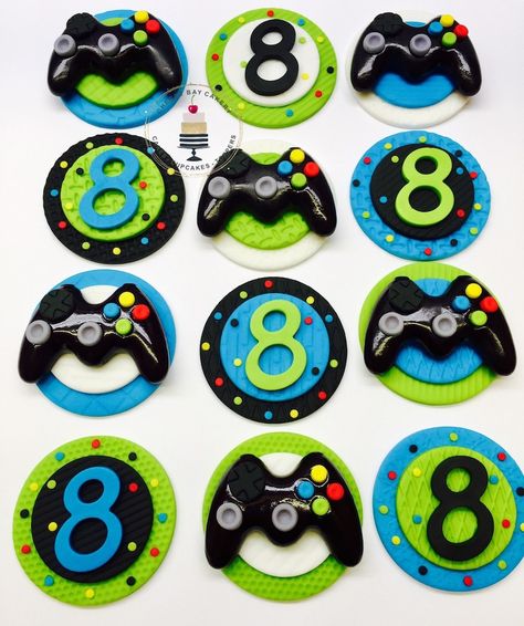 Fondant Video Game Controller Cupcake Toppers, Video Game Cupcake Decorations, Gamer Birthday Party, Video Game Party, Gaming Cupcakes - Etsy Romania Gaming Cupcakes, Video Game Cupcakes, Game Cupcakes, Game Truck Party, Game Cake, Video Game Cakes, Edible Toppers, Fondant Cupcake Toppers, Gambling Cake