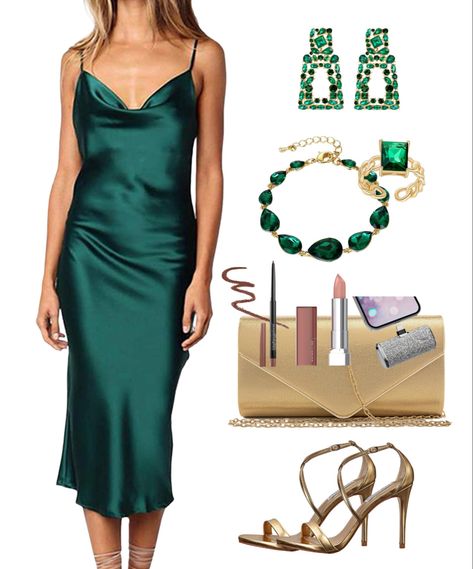 Holiday Dress | Holiday Party | Holiday Party Outfit | Holiday Dress Amazon | Earrings | Gold Earrings | Statement Earrings | Green Dress | Holiday Dress Green | Slip Dress | Shoes | Heels | Gold Heels | Clutch Purse | Makeup | Lipstick | Lip Combo | Gift Guide | Gifts for Her | Amazon Fashion | Amazkn Holiday Outfit | Christmas Party | Christmas Party Dress | Formal Dress | Wedding Guest Dress | Shop the Look | Outfit Ideas Emerald Green Dress Accessories Formal, Green And Gold Wedding Guest Outfit, Green Formal Dress Accessories, Accessories For Emerald Green Dress, Shoes For Emerald Green Dress, Dark Green Dress Accessories, Emerald Green Dress For A Wedding Guest, Green Dress Gold Shoes, Emerald Green Dress Accessories