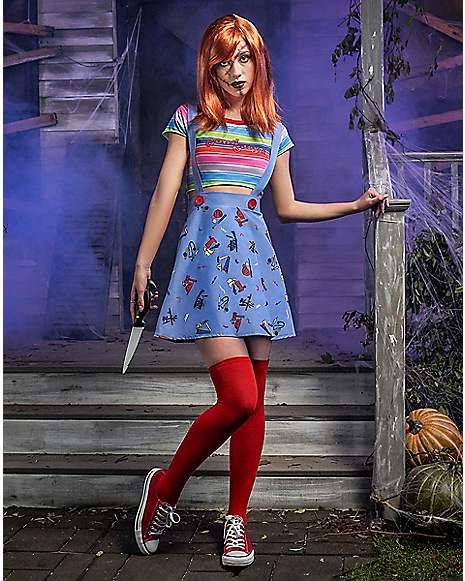 Diy Chucky Costume, Chucky Dress, Chucky Costume For Kids, Bride Of Chucky Halloween, Chucky Outfit, Spirit Costumes, Chucky Halloween Costume, Bride Of Chucky Costume, Home Halloween Costumes