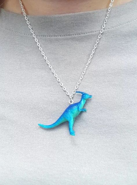 Dinosaur Necklace, Blue Dinosaur, Diy Jewlery, Funky Jewelry, Stocking Stuffer, Pretty Cool, Stocking Stuffers, The Office, Turquoise Necklace