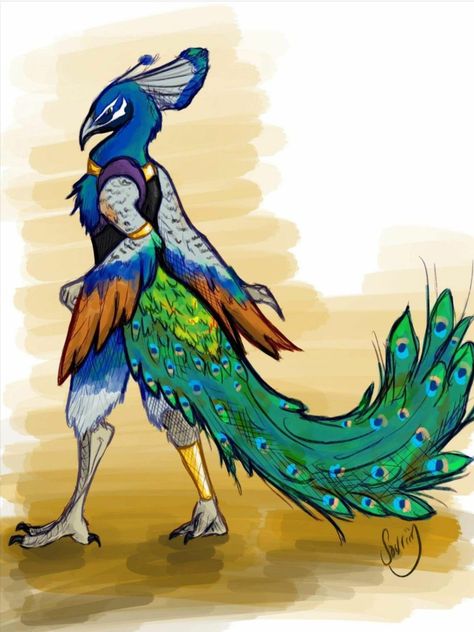 Bird People Character Design, Kenku Druid, Peacock Hybrid, Anthro Bird, Bird People, Humanoid Creatures, Dungeons And Dragons Characters, Dnd Art, Mythical Creatures Art