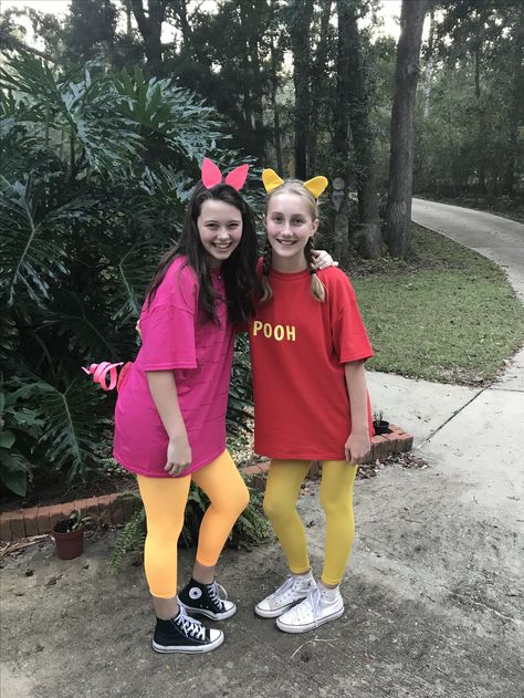 Winnie The Pooh Tutu Costumes, Matching Book Week Costumes, Winnie The Pooh And Piglet Costume, Easy Duo Halloween Costumes Bff, Piglet And Winnie The Pooh, World Book Day Outfits, Piglet Costume, Disney Couple Costumes, Pooh Costume