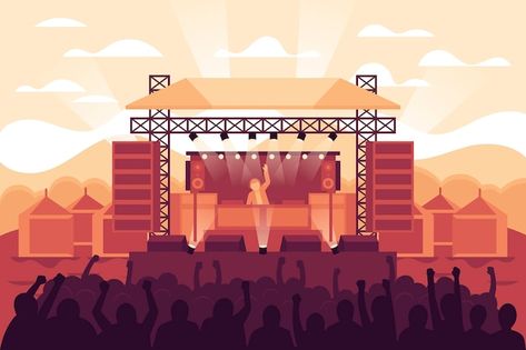 Concert Illustration Art, Concert Art Illustration, Music Festival Illustration, Concert Illustration, Concert Graphic, 30th Party, Scene Drawing, Music Illustration, Concert Aesthetic