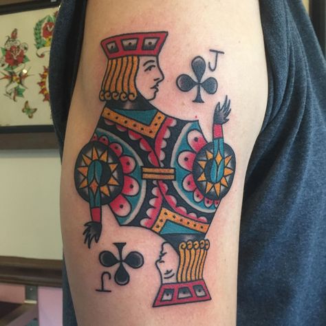 Jack of Clubs by Chris Howell at Smith Street Tattoo in Brooklyn Jack Of Clubs Tattoo, Jack Of Hearts Tattoo, Clubs Tattoo, Jack Of Clubs, Ace Of Clubs, Hearts Tattoo, Club Tattoo, Jack Of Hearts, Street Tattoo