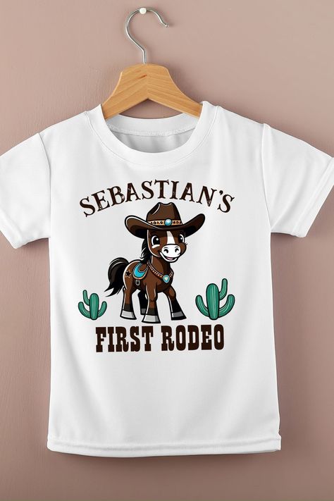 First rodeo cowboy birthday party t-shirt cute cowboy horse birthday photoshoot shirt matching shirt Cowboy Party Invitations, Horse Birthday Party, Rodeo Birthday Parties, Rodeo Party, Matching Family T Shirts, Horse Birthday Parties, Cowboy Birthday Party, Custom Birthday Shirts, Western Party