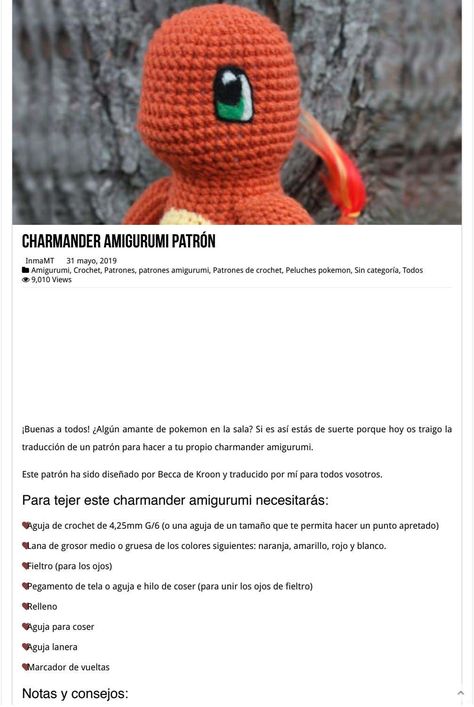 Charmander amigurumi patrón | Amigurumi | Tejidos Charmander Amigurumi, Pokemon Charmander, Pokemon Pattern, Amigurumi Doll, Crochet Amigurumi, Crochet Baby, Pikachu, Crochet Hats, Pokemon