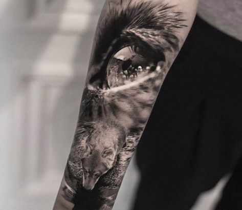 Into the Wild tattoo by Bro Studio | Post 18849 Wolf Eye Tattoo, Tattoo Wolf, Wolf Tattoo Sleeve, Wolf Eyes, Realistic Tattoo Sleeve, Wild Tattoo, Wolf Tattoo Design, Trendy Tattoo, World Tattoo