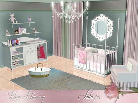 A Romantic Pastel Toned nursery for your little babies. Pink , blue and pale yellow variations included Found in TSR Category 'Sims 3 Nursery Sets' Sims 3 Rooms, Nursery Sets, Sims 4 Beds, Sims Baby, Rose Nursery, Sims Free Play, Sims 4 Bedroom, Sims 4 Clutter, Casas The Sims 4