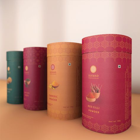 SUSWAD (Spices)- Branding | Packaging on Behance Curry Powder Packaging Design, Spice Brand Packaging, Indian Packaging Design, Spices Branding, Spice Packaging, Spices Packaging, Maxon Cinema 4d, Indian Spices, Branding Packaging