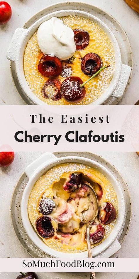 Cherry clafoutis might sound fancy, but this classic French dish is one of my favorite easy desserts to throw together. Yogurt Banana Bread, French Pastries Recipes, Cherry Clafoutis, Classic French Desserts, French Dessert Recipes, Coffee Cake Muffins, Classic French Dishes, Summer Cherries, Individual Desserts